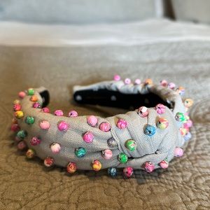 Lele Sadoughi grey, multi colored studded headband